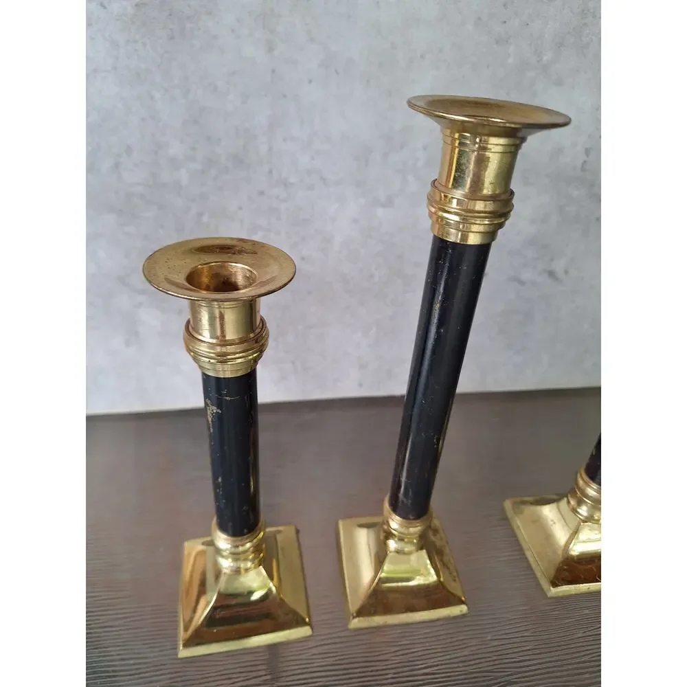 Vintage MCM brass Candlestick Holders set rustic farmhouse Shabby Chic painted